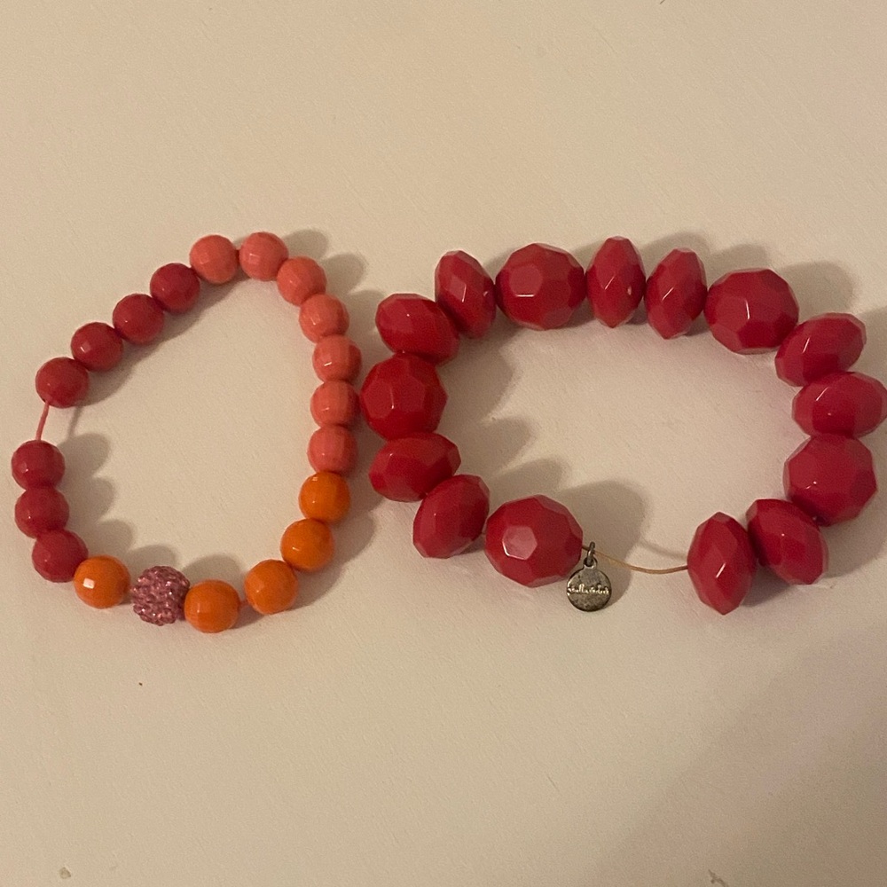 Girls Stella and Dot Small Two Piece Bracelet Set Rose Red Coral and Pink 2 pack